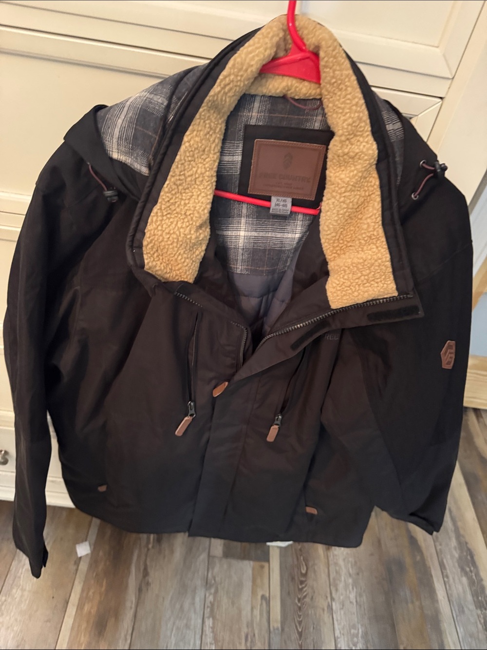 Men's Free Country Black with Brown Sherpa-Lined Winter Jacket Size XL  46-48